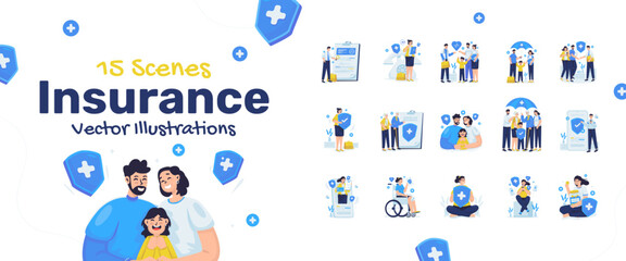 Illustrations set of life medical insurance protection concept
