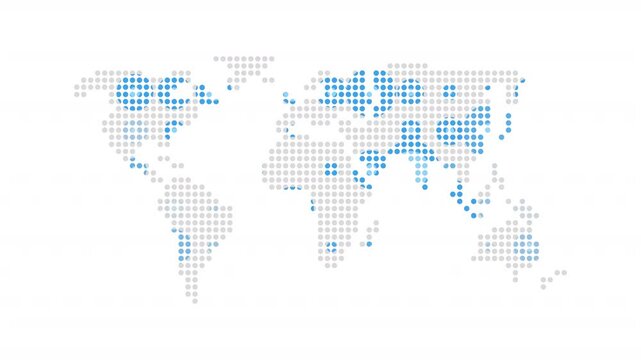 Animated demographic map. Demography animation. Scaling circles, moving. Worldmap dots. Population infographic. Colorful illustration on white background. HD video with alpha channel. Motion graphic