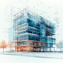 Commercial complex blueprint with detailed structural framework and design picture