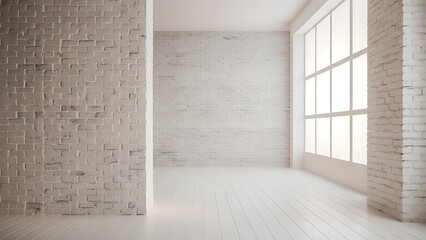 White brick wall, free space, white floor, soft light