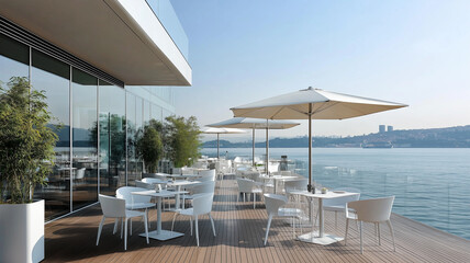 水辺のミニマリストな屋外カフェ