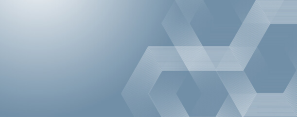 Fototapeta premium Digital abstract background hexagon lines on gray background. Futuristic digital network stripe line art design for poster, brochure, cover, website, banner.