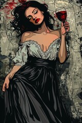 A beautiful sexy attractive woman holding a glass of red wine