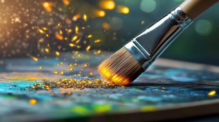 Fototapeta premium Artist's Brush Picking Up Glowing Fireflies
