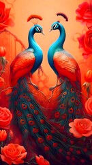 Naklejka premium peacock, bird, peacock tail, bird tail, poultry, peacock wallpaper, bird wallpaper, beautiful bird. beautiful peacock, pair of peacocks. luxurious tail, protected animal. rare bird