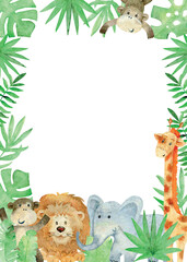 Vector Baby shower card. Watercolor safari card with animals. © Tapilipa
