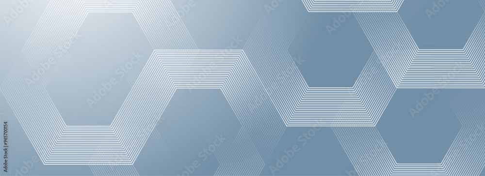 Fototapete Digital abstract background hexagon lines on gray background. Futuristic digital network stripe line art design for poster, brochure, cover, website, banner.