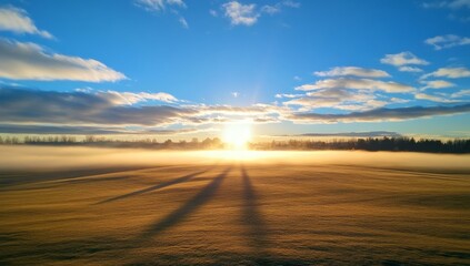 Blue Sky with Sun Shining Through White Clouds