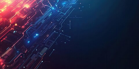 Fototapeta premium Futuristic digital background with bright lights and intricate circuitry, ideal for technology and innovation themes.