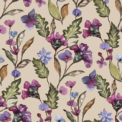 Seamless vector pattern of elegant purple violets