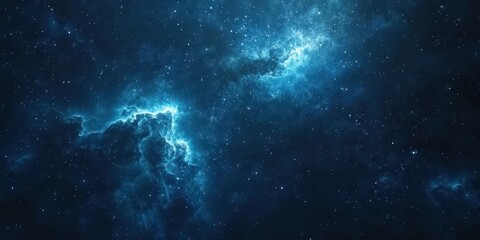 Fototapeta premium Stunning cosmic backdrop featuring vibrant blue nebula and twinkling stars, perfect for space-themed projects and designs.