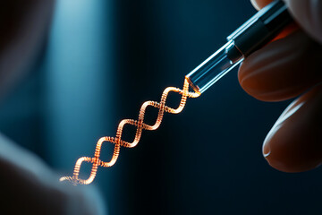 Close-up of a hand holding a unique twisted metallic wire in a light background, showcasing craftsmanship and precision in design.
