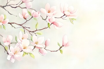 Fototapeta premium Delicate magnolia blossoms gently illuminate a serene background, evoking tranquility and natural beauty in springtime.