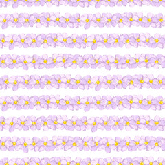 Hand drawn watercolor purple flowers seamless pattern isolated on white background. Can be used for textile, fabric, scrapbook and other printed products.