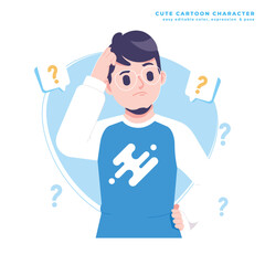confused pose boy character illustration