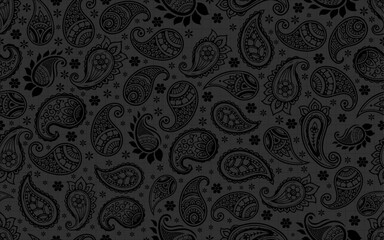 Paisley seamless pattern creative floral decorative ornamental silhouette black theme vector texture fabric textile paper print packaging wrapping background wallpaper