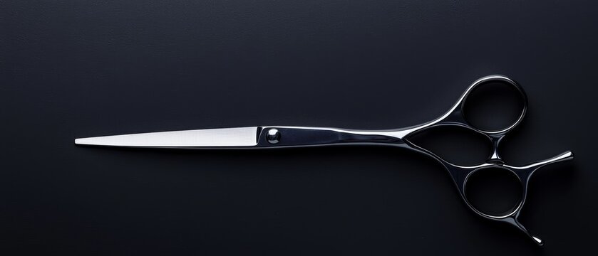 Close-up of professional barber scissors on a dark background, highlighting sharp precision and sleek design, perfect for grooming and hairstyling visuals