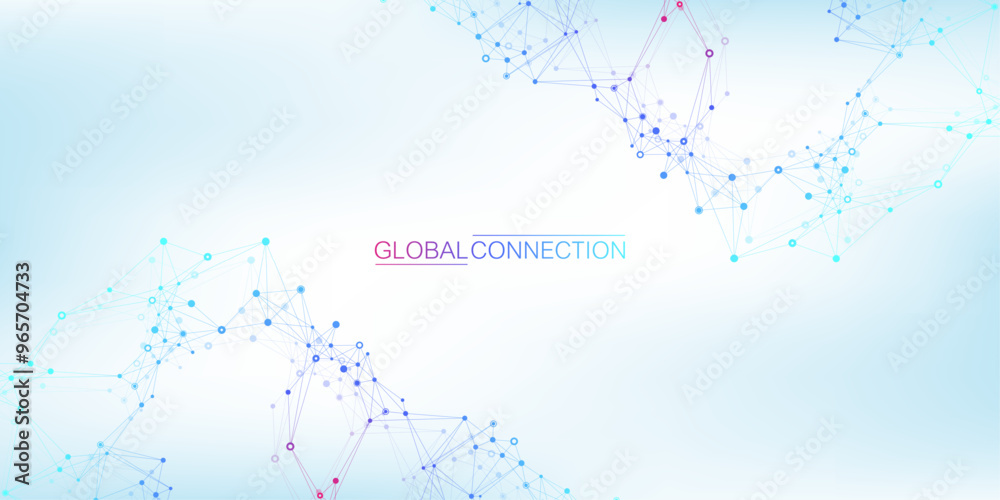 Poster Global network connection banner design template. Header social network communication in the global business concept. Big data visualization. Internet technology