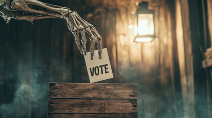 Zombie Hands Casting Vote: Eerie Election Scene with Lantern Light
