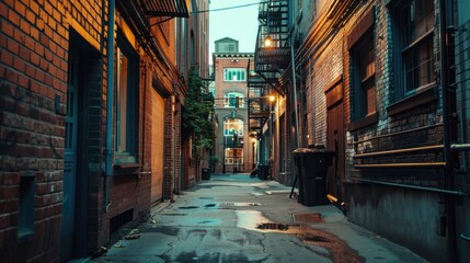 Fototapeta premium CCTV footage showing a quiet alleyway in a historic district