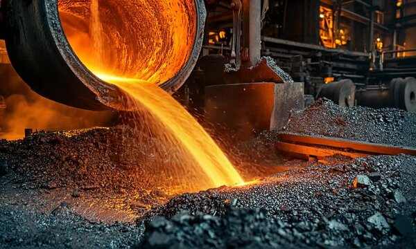 Molten Metal Pouring in a Steel Mill