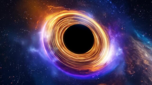 Black hole devouring a nearby star with solar flares being pulled into its core