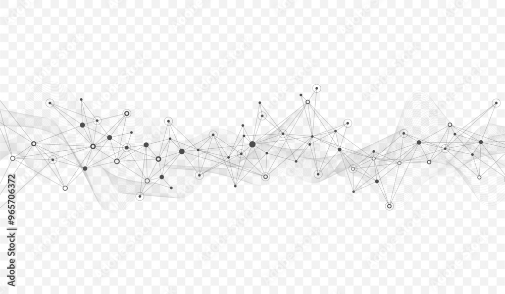 Leinwandbilder Connecting dots and lines with flowing wavy lines. Abstract geometric plexus style background. Hand drawn vector art
