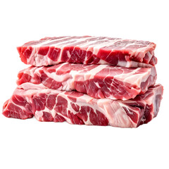 Raw marbled pork meat on display in the store, isolated transparent
