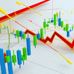 A minimalist depiction of a financial graph featuring candlestick and line charts on a clean white background, symbolizing forex trading and market analysis.