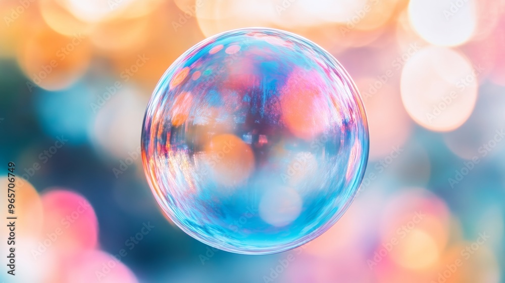 Poster colorful soap bubble with bokeh background, vibrant abstract concept