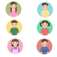 Kids sticker characters, kids cartoon characters, students cartoon with round frame