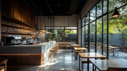 ミニマリストデザインの洗練されたカフェ