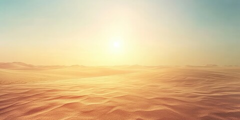 Fototapeta premium A serene desert landscape at sunrise, showcasing soft sand dunes bathed in warm light under a clear sky.