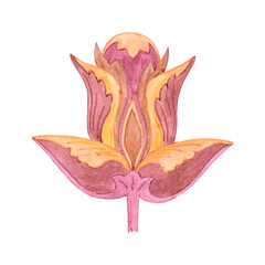 Hand drawn watercolor Russian traditional flower ornament isolated on white background. Illustration can be used for postcard, fabric, scrapbook and other printed products.