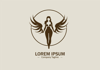Angle or fairy in circle icon logo style silhouette vector isolated on white background
