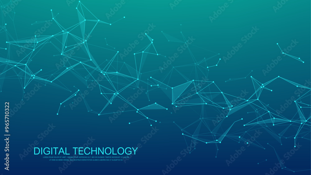 Leinwandbilder Futuristic green digital abstract background. Digital network connection banner design template in the global business concept. Big data visualization. Internet technology vector