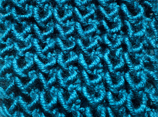 Texture of the pattern of wool turquoise color. Sample of the pattern close-up.