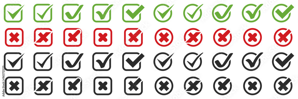 Sticker check mark and cross vector icons, button, symbol. check mark and cross vector icon