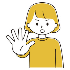 身体の前に手を突き出す女性のイラスト