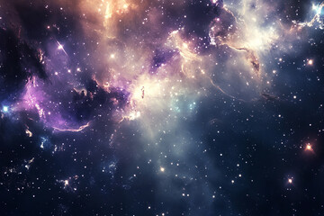 Naklejka premium A vibrant depiction of a cosmic scene filled with stars and nebulae.