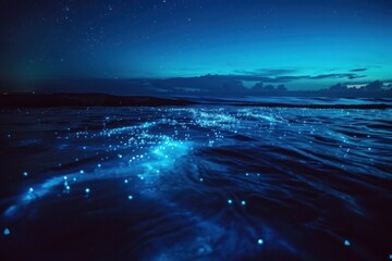 Fototapeta premium Bioluminescent ocean under starry sky