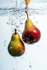 Fresh pear fruit with water splash