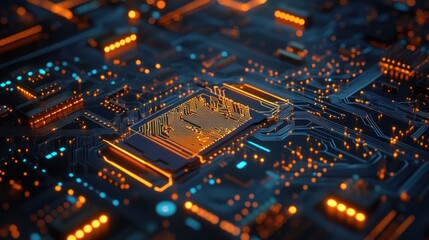 Obraz premium Circuit Board with Glowing Lines