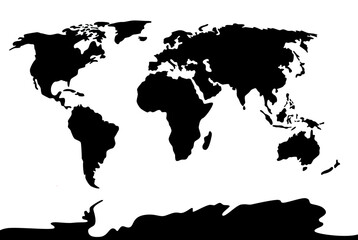 Vector map of the world in black and white colors. Silhouette of world map. © Milya Shaykh