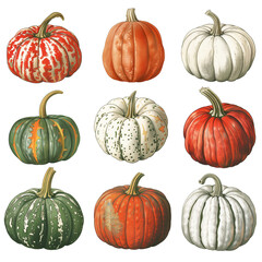 set of pumpkin illustration isolated on transparent background