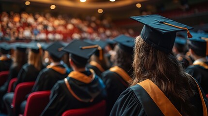 Obraz premium Graduation ceremony with students wearing caps and gowns