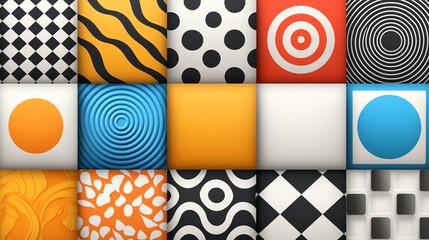 A vibrant collection of colorful abstract patterns in black, orange, and white, perfect for creative projects and designs.
