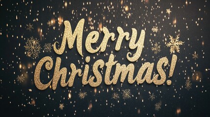 Glittery gold Merry Christmas text on black