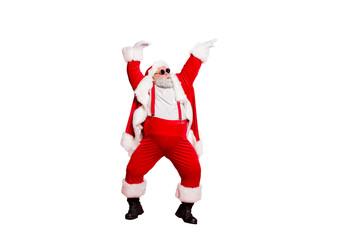 Feeling young and fresh concept. Full length photo of comic humorous joking carefree careless...