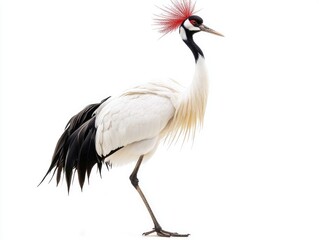 Obraz premium Red-crowned crane standing gracefully on white background